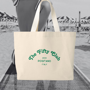 The Fifty Club Retro Green Custom Crest Large Tote Bag