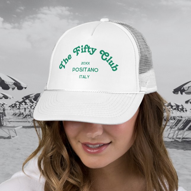 The Fifty Club Retro Green Custom Crest White  Trucker Hat (Creator Uploaded)