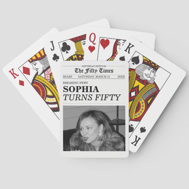The Fifty Times Newspaper 50th Birthday Party Playing Cards (Back)