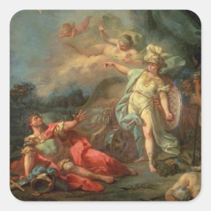 The fight between Mars and Minerva, 1771 (oil on c Square Sticker
