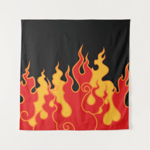 The fire. Flame tongues on a black background. Vin Tapestry