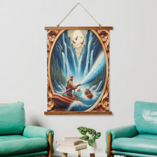 The firefighters loaded onto their boat hanging tapestry