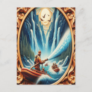 The firefighters loaded onto their boat postcard