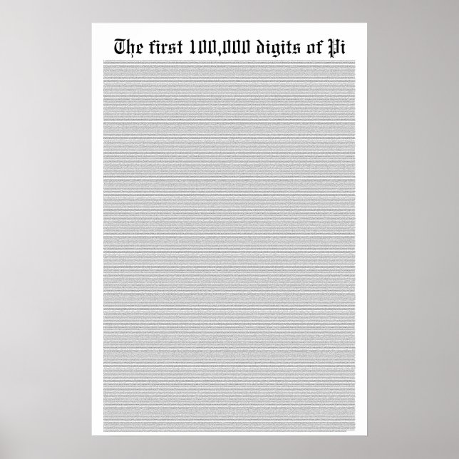 The first 100,000 digits of Pi Poster (Front)