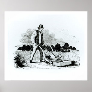 The first lawnmower (engraving) (b/w photo) poster