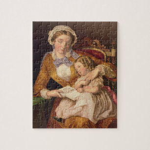 The First Lesson, pub. by Baxter, 1855 (print) Jigsaw Puzzle