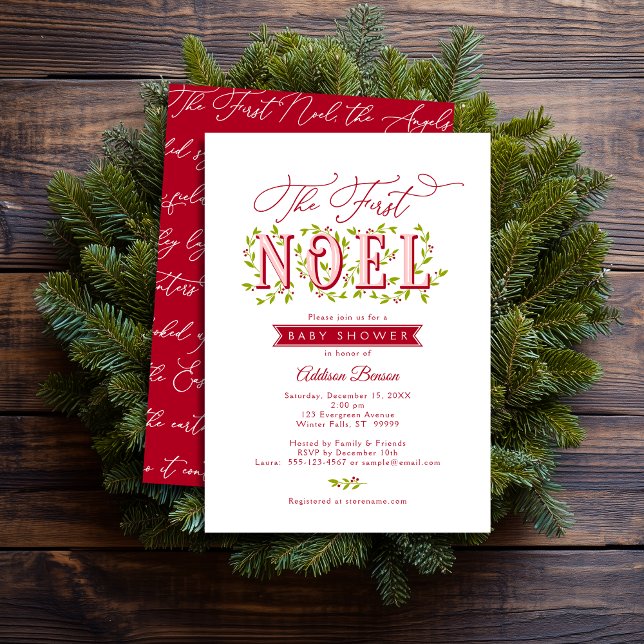 The First Noel Christmas Baby Shower Invitation (Shown on a 5" x 7" card)