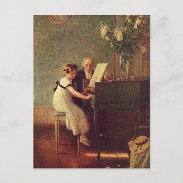 The First Piano Lesson by Muenier Postcard (Front)