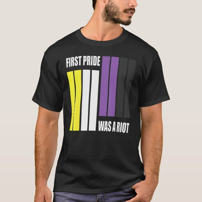 The First Pride Was A Riot Non Binary Flag Genderq T-Shirt (Front)