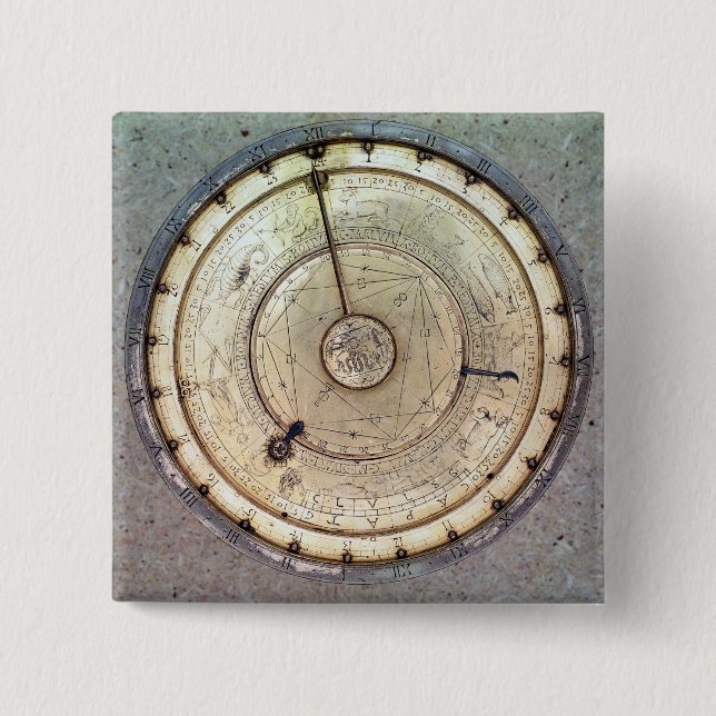The first spring driven clock with fusee, view of 15 cm square badge (Front)