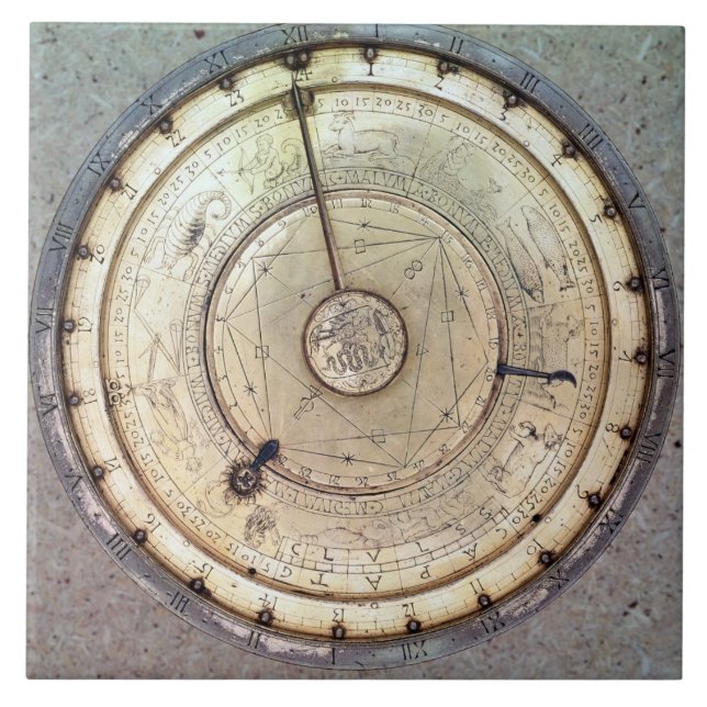 The first spring driven clock with fusee, view of ceramic tile (Front)