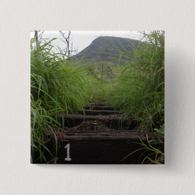 The first step invites hikers up Koko Crater 15 Cm Square Badge (Front)