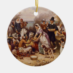 The First Thanksgiving by Jean Leon Gerome Ferris Ceramic Tree Decoration