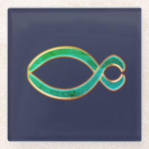 The Fish  Christian symbol. Glass Coaster