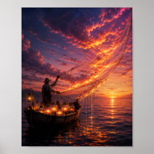 The Fisherman Catching Sunsets Poster