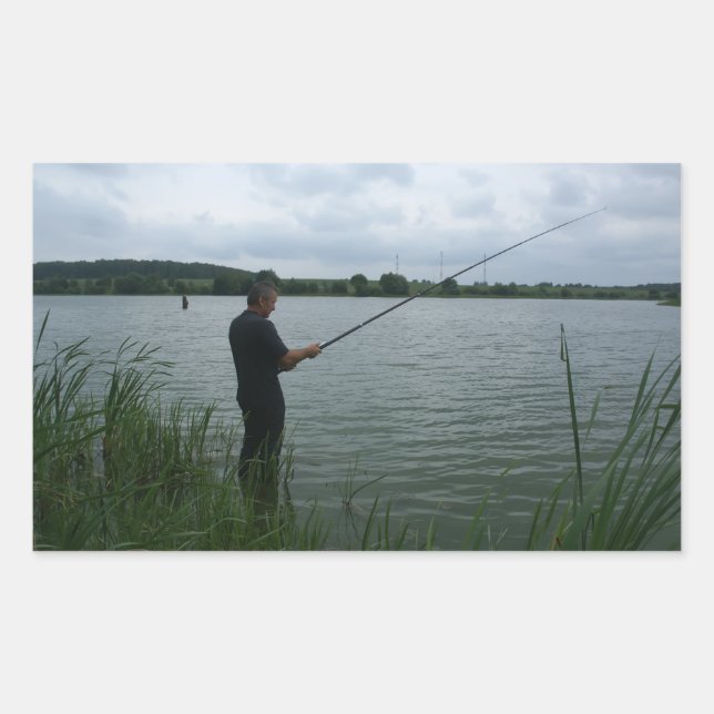 The fisherman in the evening rectangular sticker (Front)