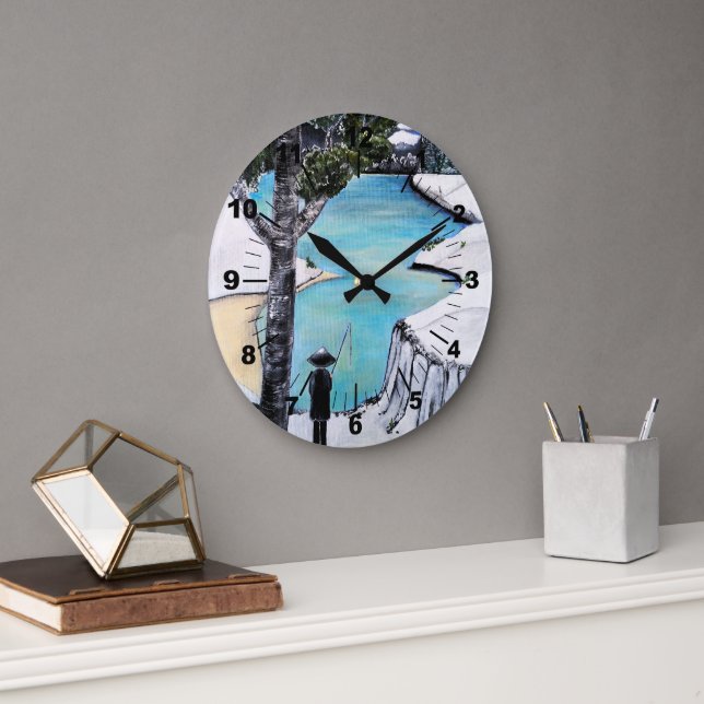The Fisherman Painting by Alfred Fox Large Clock (Office)