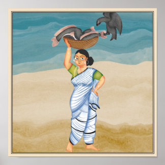 The fisherwoman in Kalighat art from Bengal Poster