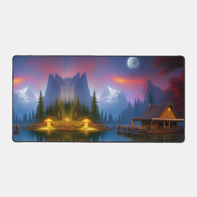 The Fishing Cabin in the Cove under the Moon   Desk Mat (Front)