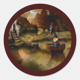 The Fishing Gnome. Classic Round Sticker