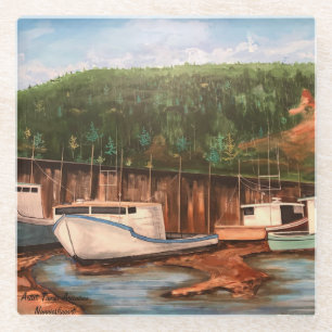The Fishing Village Original Hand Painted Artwork Glass Coaster