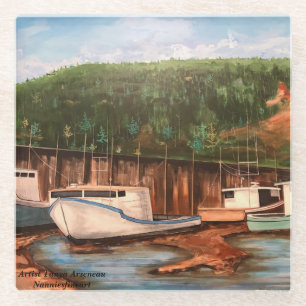 The Fishing Village Original Hand Painted Artwork Glass Coaster