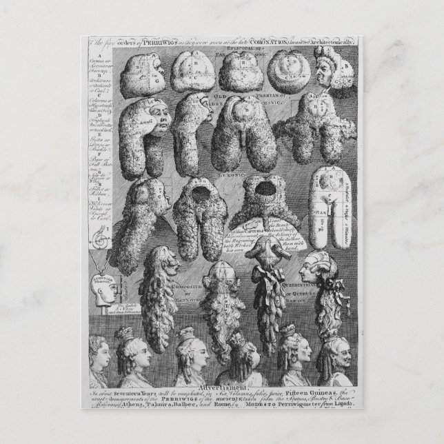 The Five Orders of Perriwigs, 1761 Postcard (Front)