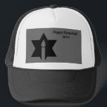 The Flame & Star - Trucker Hat<br><div class="desc">This image is a flame from a candle. A star around the flame represents Hanukkah. Done in a black tattoo.   All this is done on a black backround. "Happy Hanukkah 2014" Customise with your own words. This hat is available in assorted colours and sizes.</div>