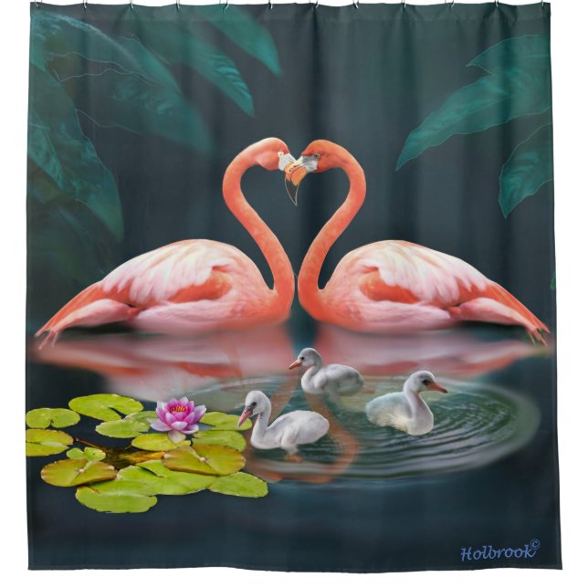 THE FLAMINGO FAMILY SHOWER CURTAIN (Front)
