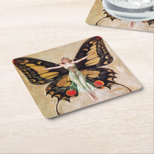 The Flapper Girls Metamorphosis Butterfly 1922 Square Paper Coaster