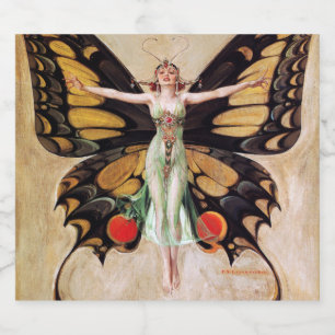 The Flapper Girl's Metamorphosis to Butterfly 1922 Beer Bottle Label