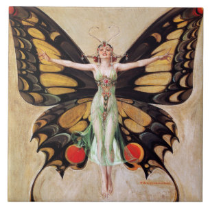 The Flapper Girl's Metamorphosis to Butterfly 1922 Ceramic Tile