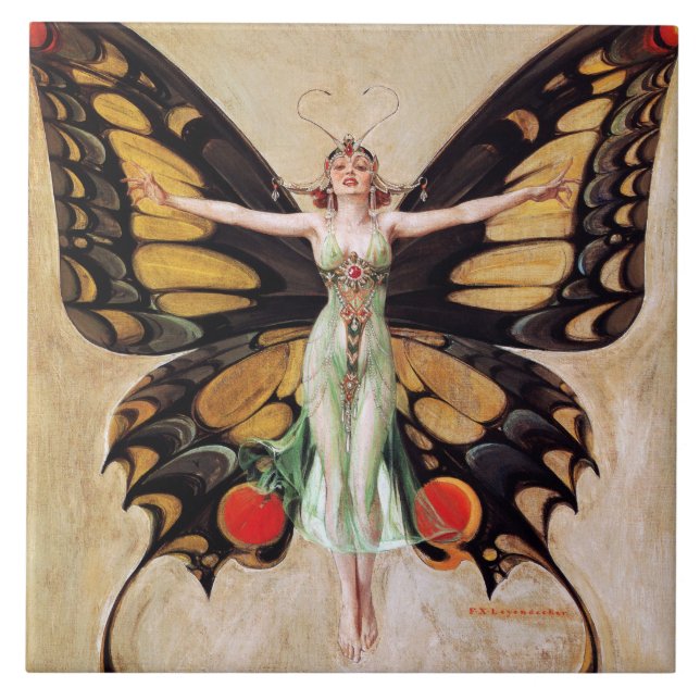 The Flapper Girl's Metamorphosis to Butterfly 1922 Ceramic Tile (Front)