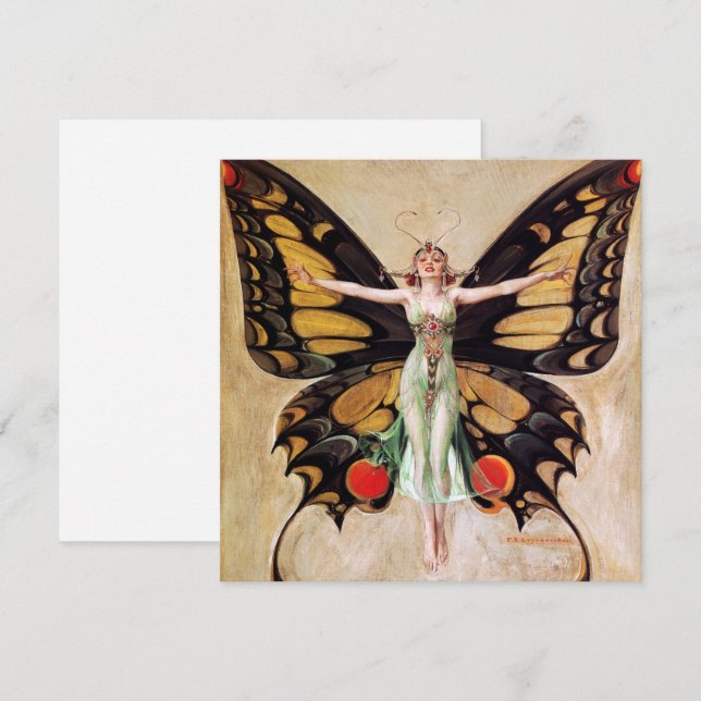 The Flapper Girl's Metamorphosis to Butterfly 1922 Holiday Card (Front/Back)