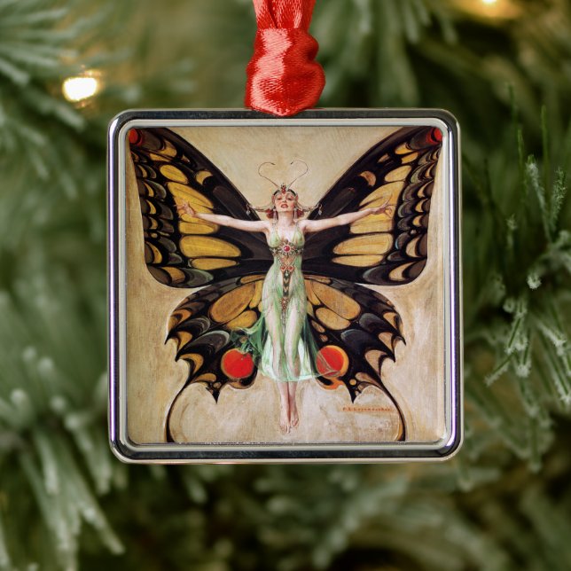 The Flapper Girl's Metamorphosis to Butterfly 1922 Metal Ornament (Tree)