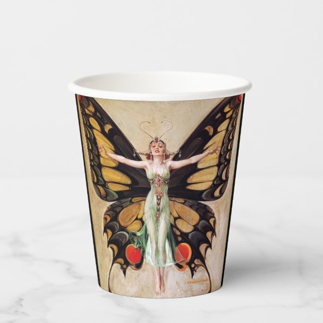 The Flapper Girl's Metamorphosis to Butterfly 1922 Paper Cups (Front)