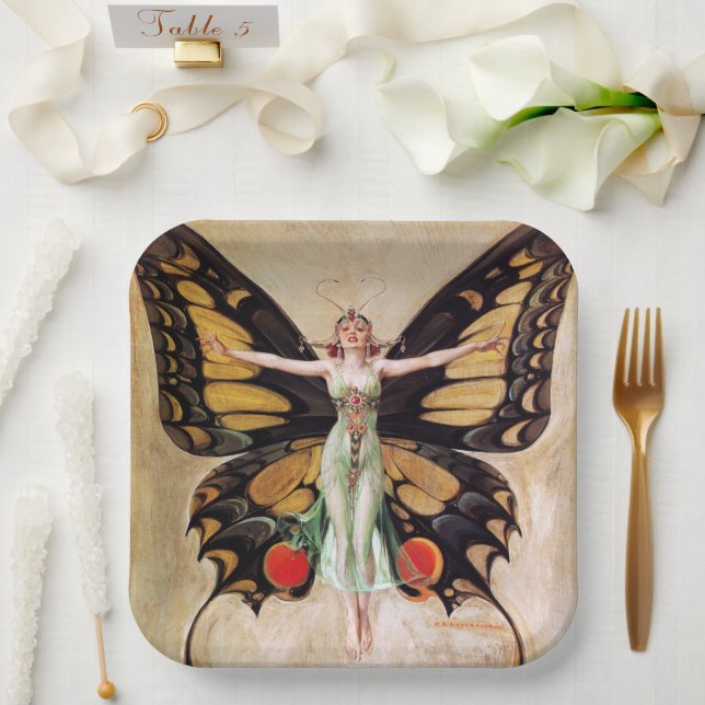 The Flapper Girl's Metamorphosis to Butterfly 1922 Paper Plate (Wedding)