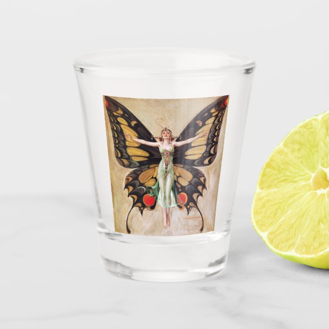 The Flapper Girl's Metamorphosis to Butterfly 1922 Shot Glass (Front)