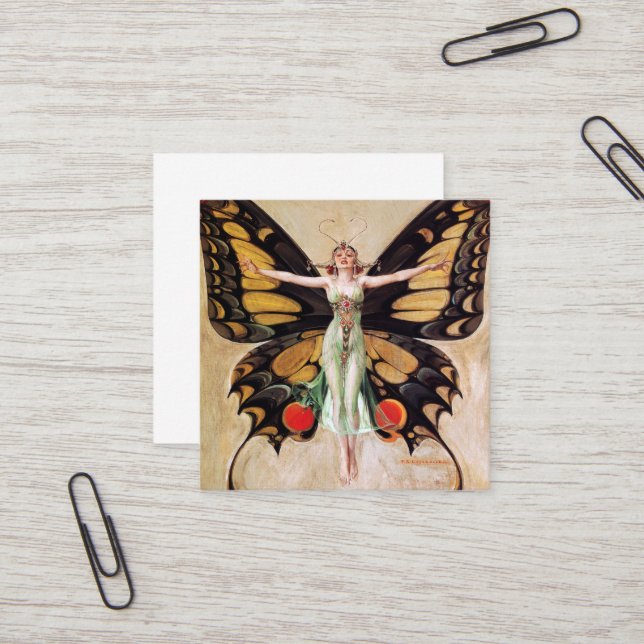 The Flapper Girl's Metamorphosis to Butterfly 1922 Square Business Card (Front/Back In Situ)