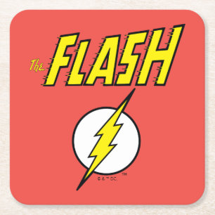 The Flash Name & Lightning Bolt Logo Square Paper Coaster