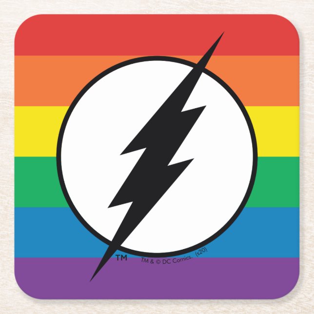 The Flash Rainbow Logo Square Paper Coaster (Front)