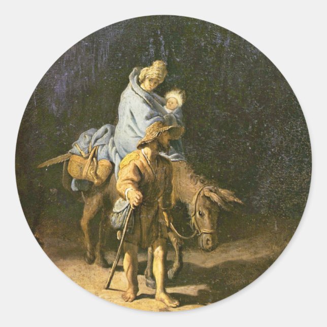 The Flight Into Egypt. By Rembrandt (Best Quality) Classic Round Sticker (Front)