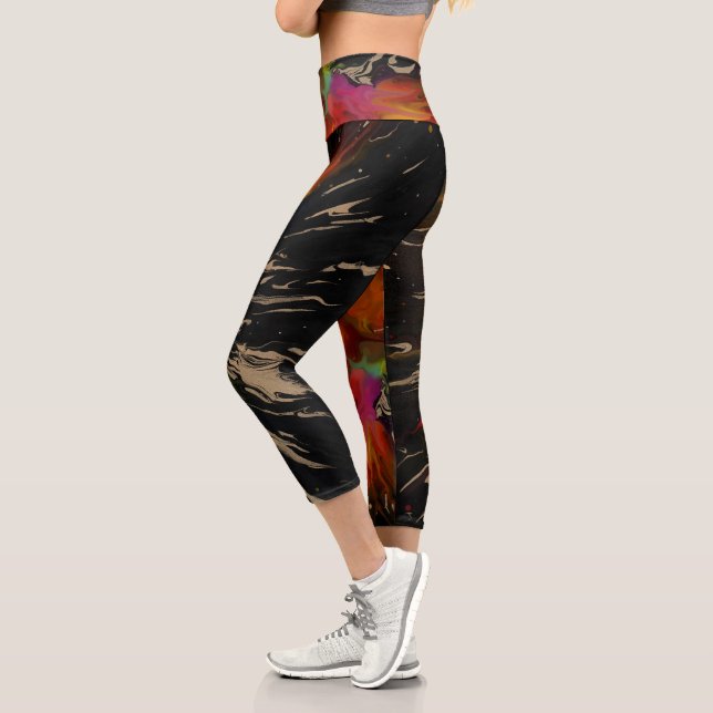 The Flight of the Phoenix – Fiery Abstract Rebirth Capri Leggings (Left)