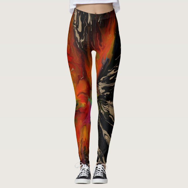 The Flight of the Phoenix – Fiery Abstract Rebirth Leggings (Front)