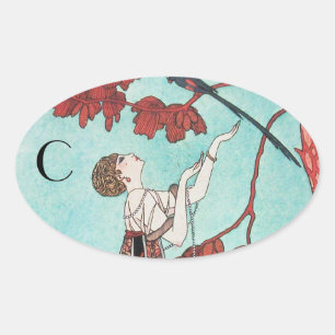 THE FLIGHTY BIRD ,BEAUTY FASHION DESIGNER OVALE OVAL STICKER