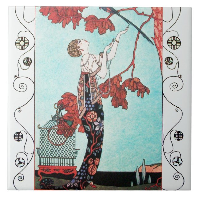 THE FLIGHTY BIRD ,BEAUTY FASHION/ Geometric Swirls Ceramic Tile (Front)