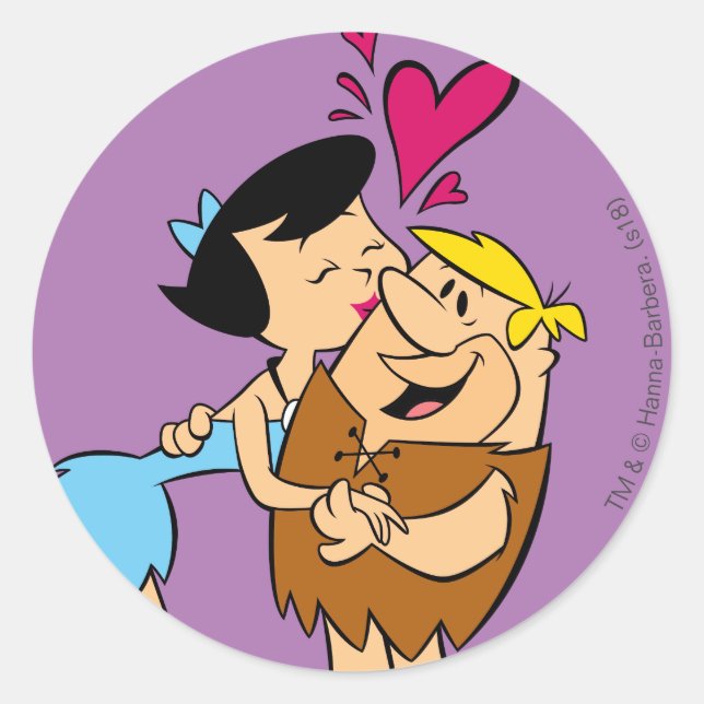 The Flintstones | Betty Kissing Barney Classic Round Sticker (Front)