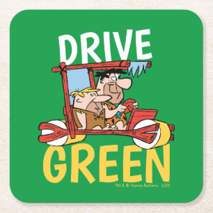 The Flintstones   Fred & Barney - Drive Green Square Paper Coaster