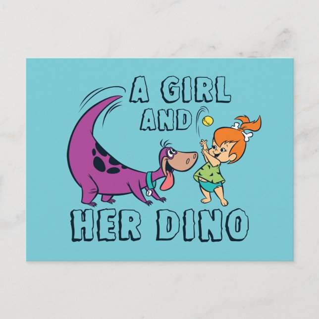 The Flintstones | Pebbles & Dino Play Ball Invitation Postcard (Front)