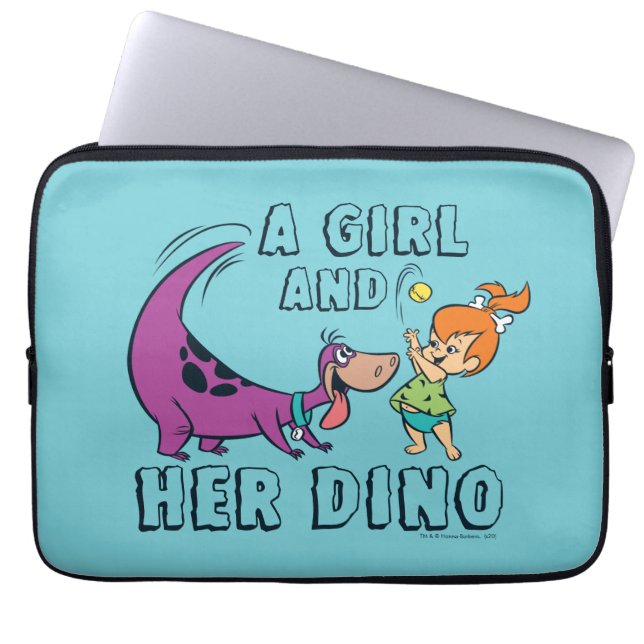 The Flintstones | Pebbles & Dino Play Ball Laptop Sleeve (Front)